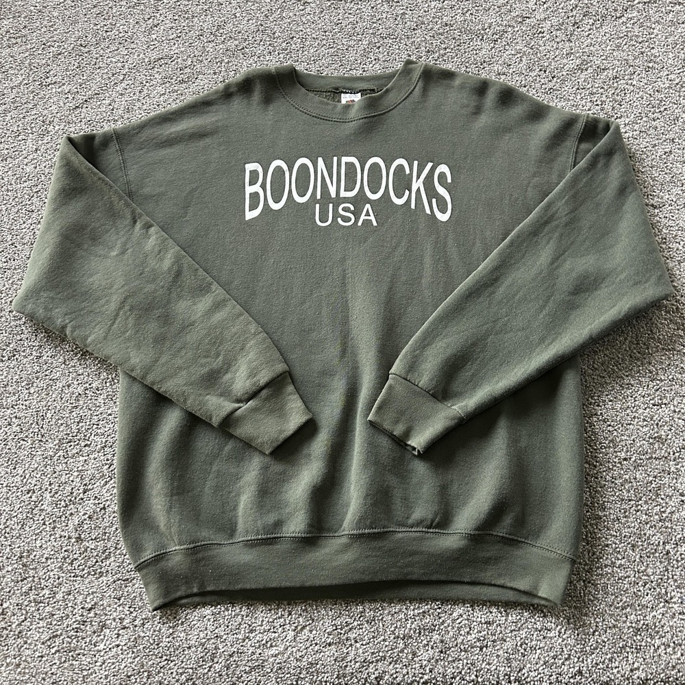 Vintage Fruit Of The Loom Sweatshirt Mens 2XL Green Fleece Boondocks USA Graphic